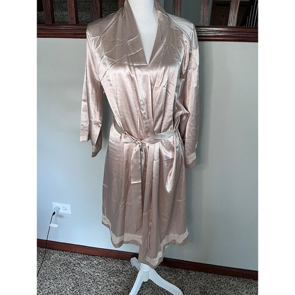 Ekouaer Other - Ekouaer Womens Champagne Satin Lace Trim Robe XL Silky Kimono Bathrobe NWT
